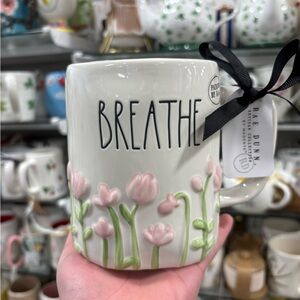 Rae Dunn Breathe Mug with Pink and Green Floral Design